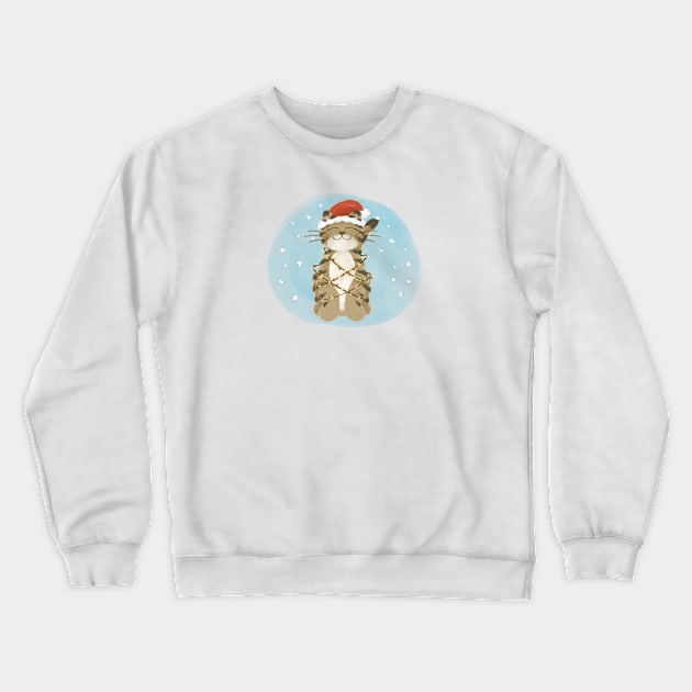 Merry Christmas cat with Santa hat Crewneck Sweatshirt by AbbyCatAtelier